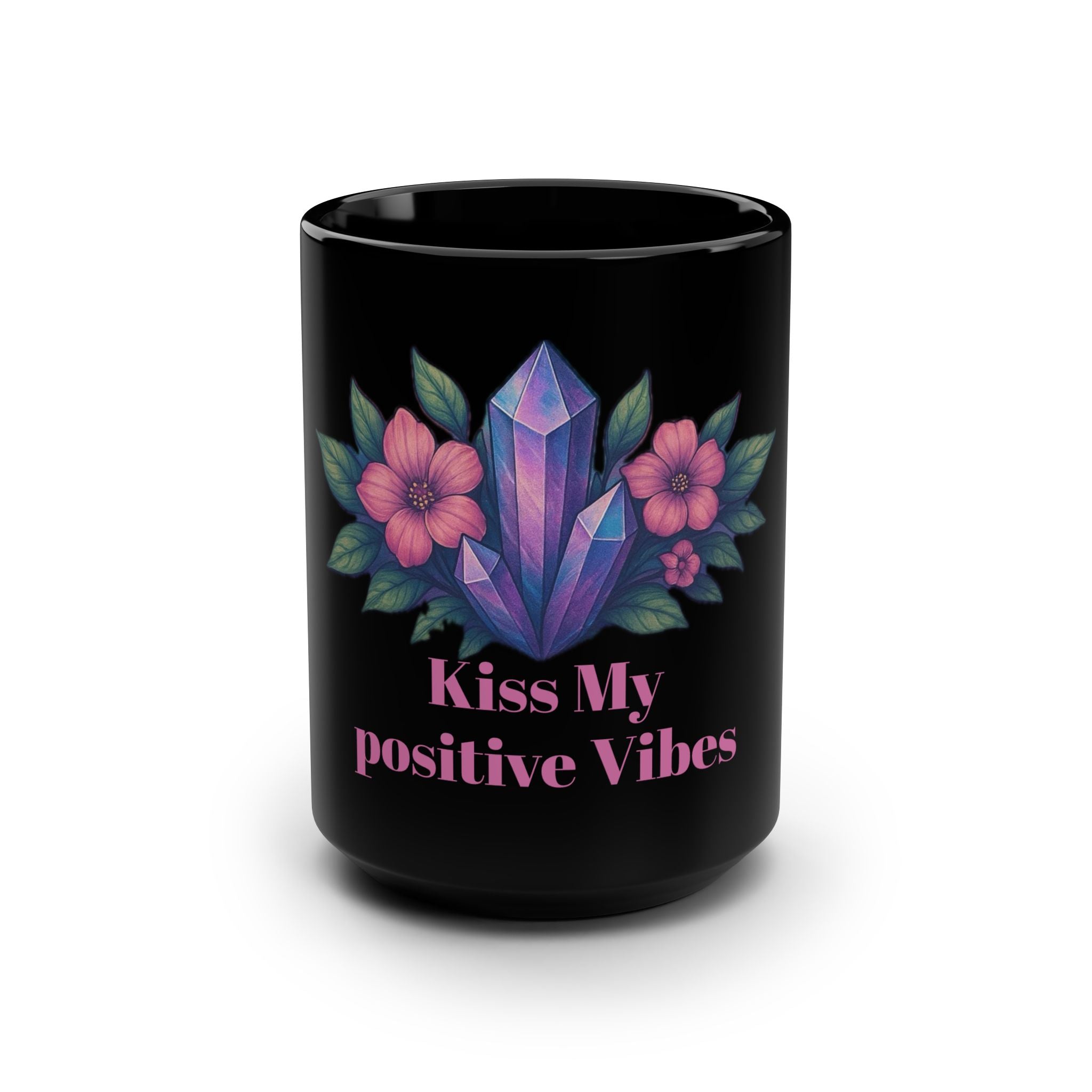 Positive Vibes Black Mug, 15oz | Inspirational Coffee Cup, Gift for Friends, Motivational Tea Mug, Housewarming Gift, Self-Care Daily Use