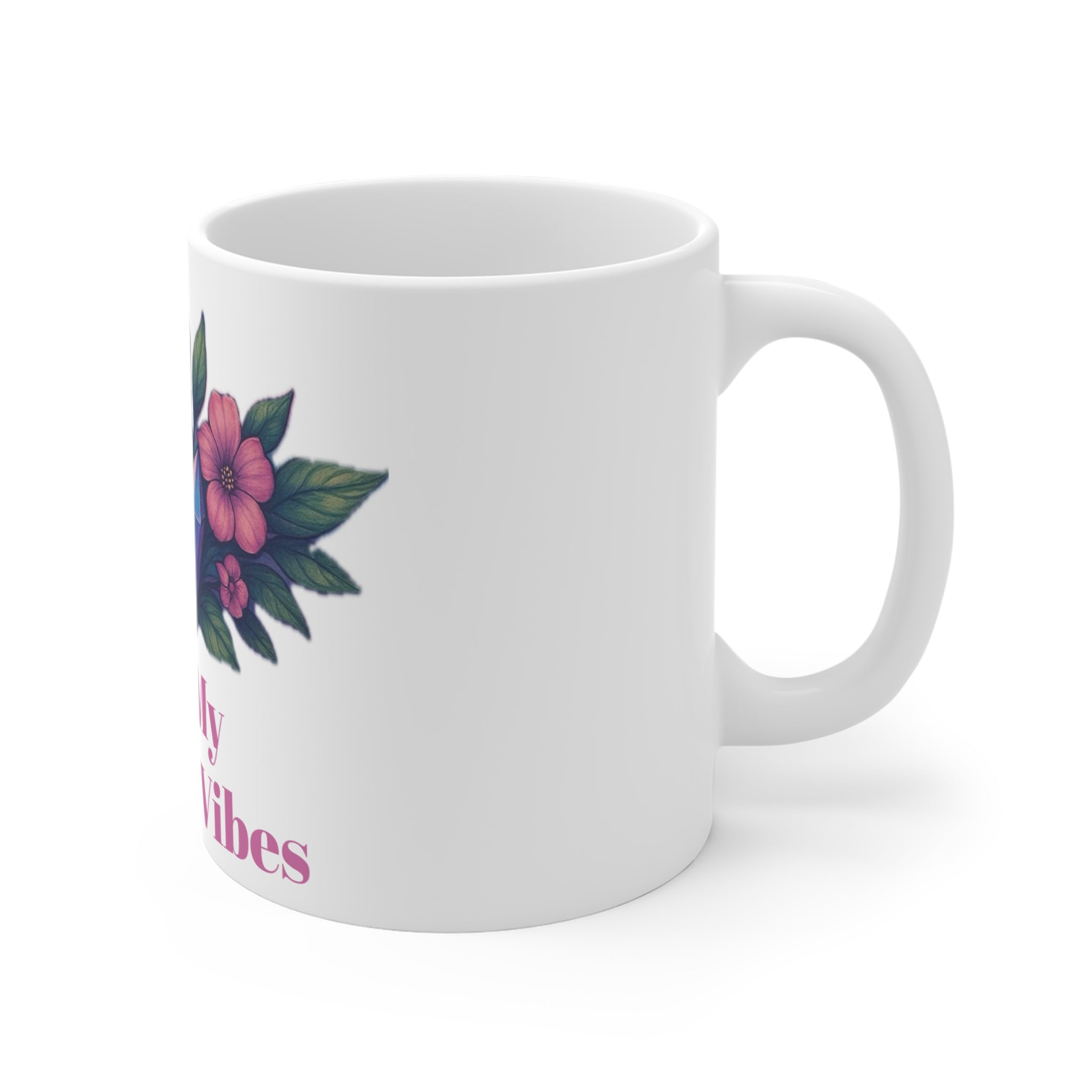 Colorful Crystal Positive Vibes Mug, Inspirational Coffee Cup, Gifts for Friends, Positive Energy, Motivational Decor, Flower Design
