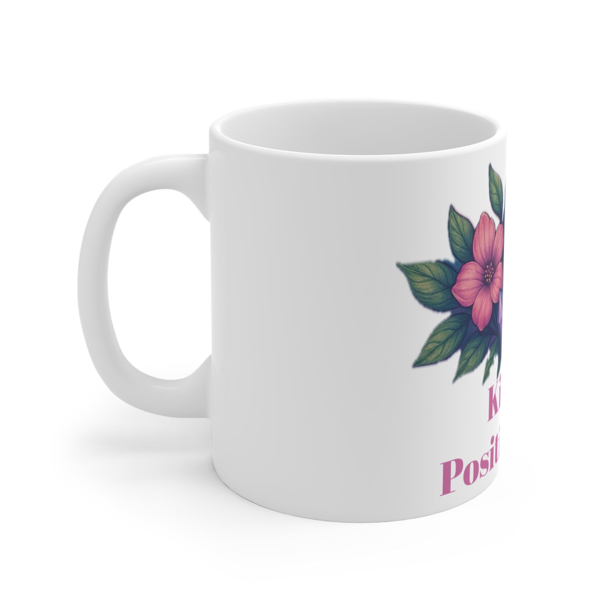 Colorful Crystal Positive Vibes Mug, Inspirational Coffee Cup, Gifts for Friends, Positive Energy, Motivational Decor, Flower Design