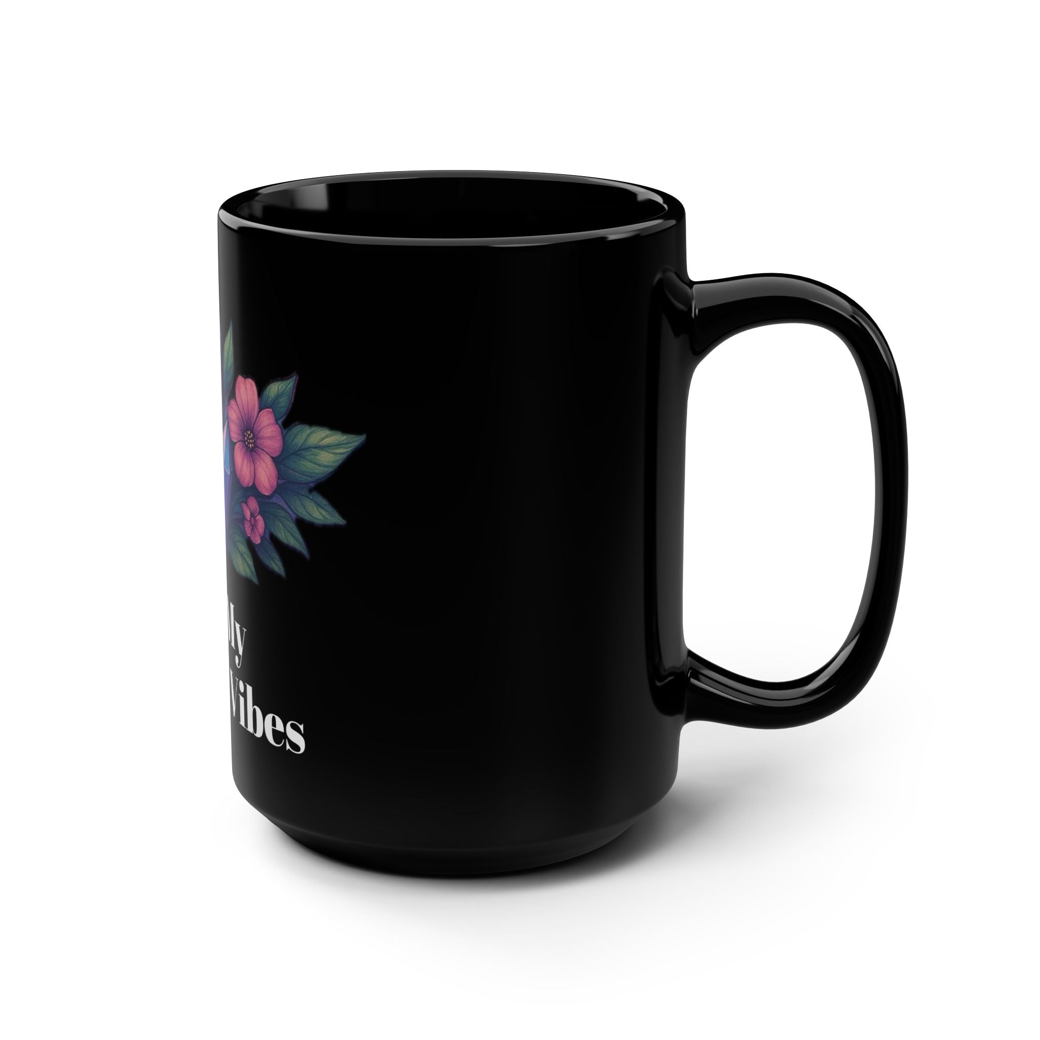 Kiss My Positive Vibes Mug, Motivational Coffee Cup for Positive Vibes, Gift for Friends, Flower and Crystal Design, 15oz Black Mug, [...]