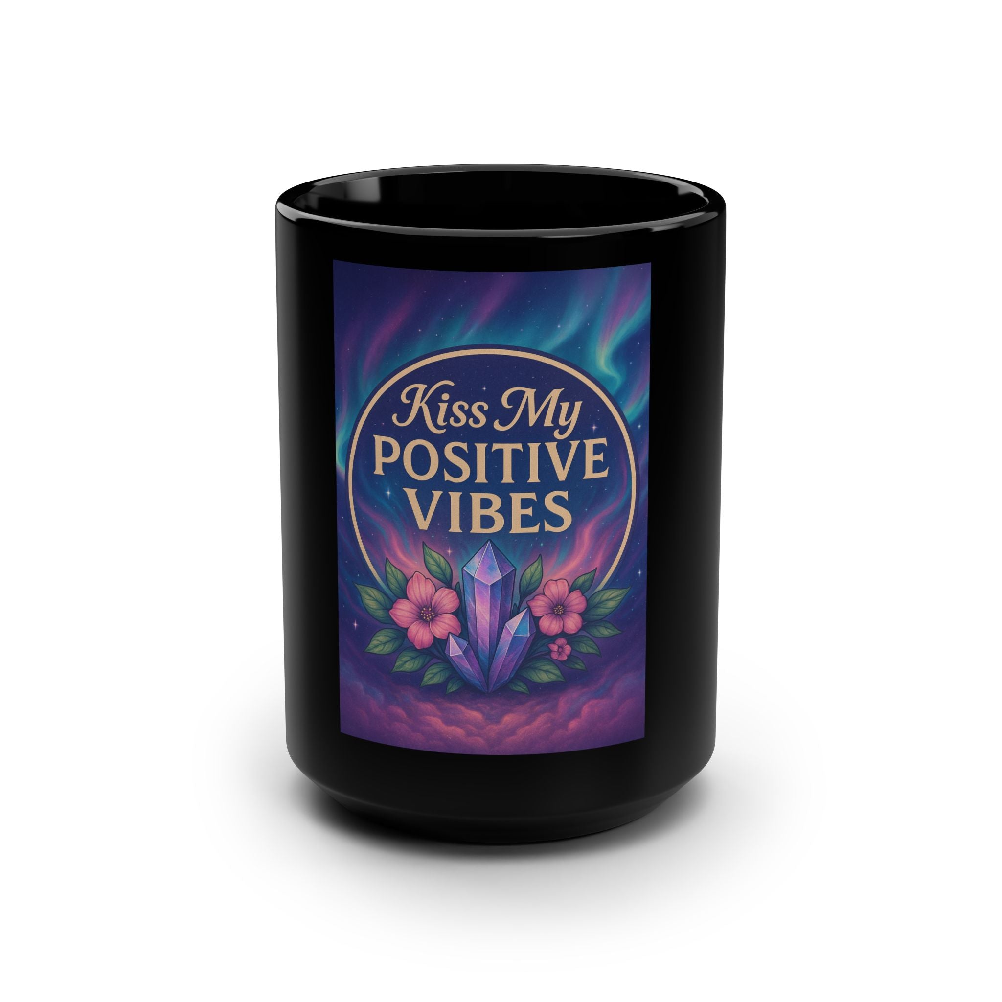 Positive Vibes Mug with Crystals Design, Coffee Cup Gift, Inspirational Drinking Mug, Mood Booster Kitchenware, Self-Care Essentials