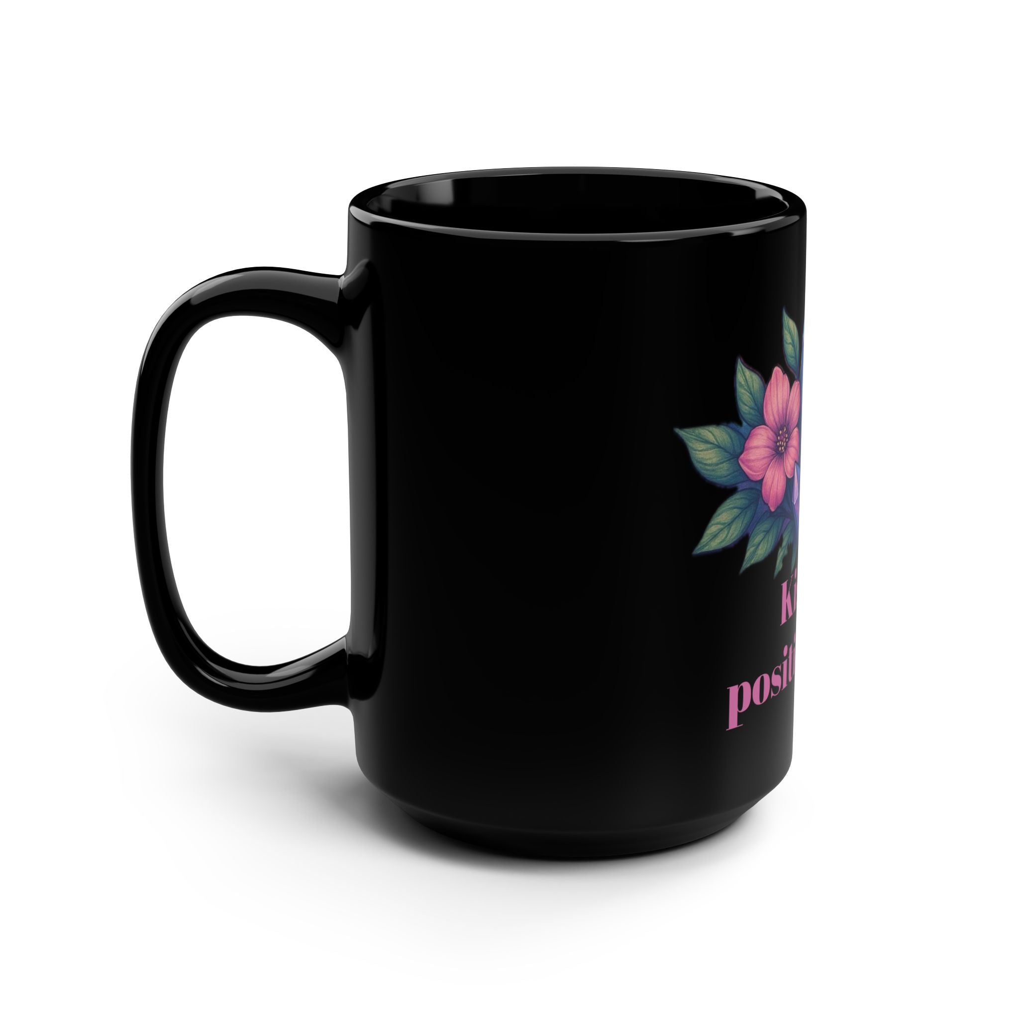 Positive Vibes Black Mug, 15oz | Inspirational Coffee Cup, Gift for Friends, Motivational Tea Mug, Housewarming Gift, Self-Care Daily Use