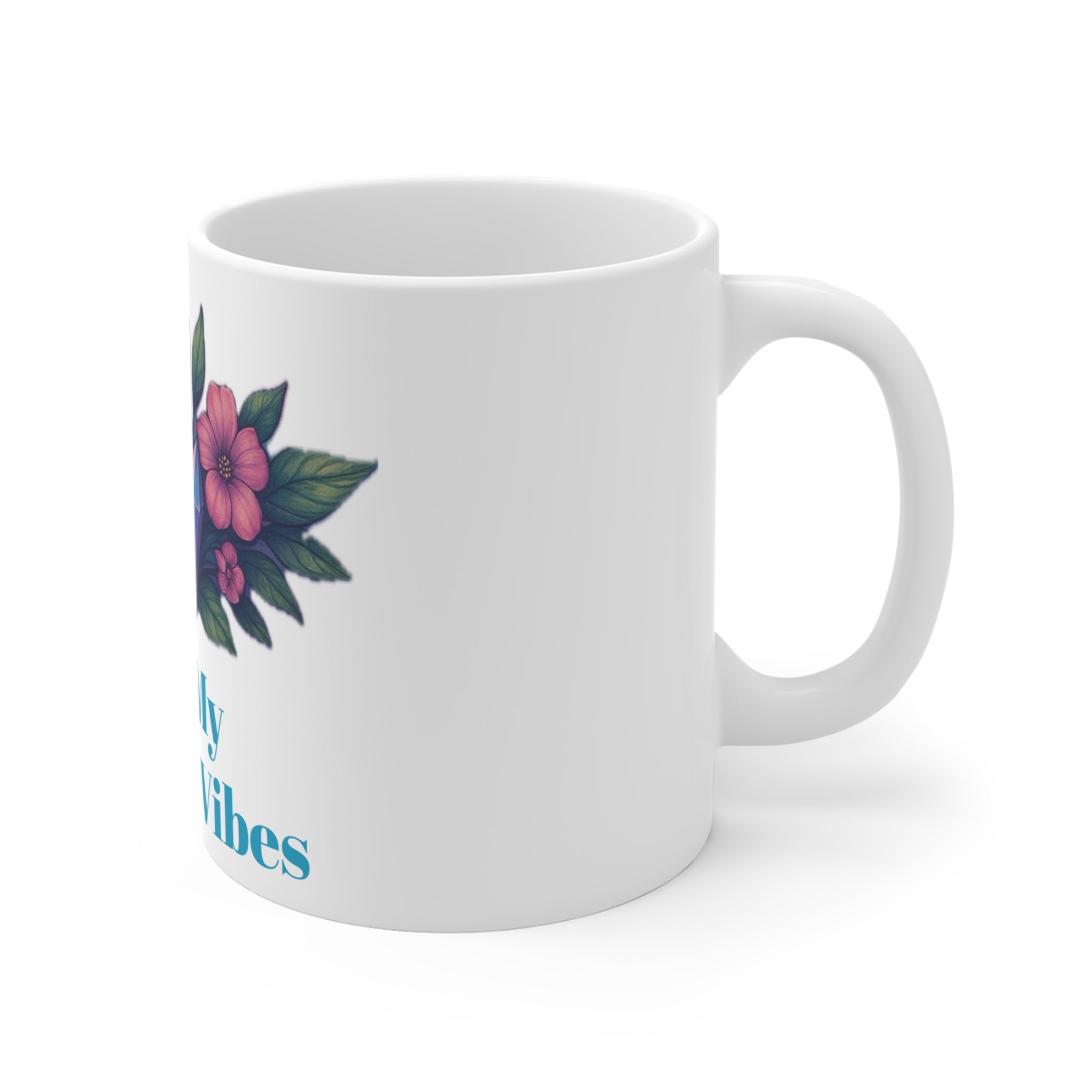 Kiss My Positive Vibes Mug, Inspirational Coffee Cup, Floral Design Gift, Positive Energy Mug, Self-Care Coffee Mug, Motivational Tea Cup