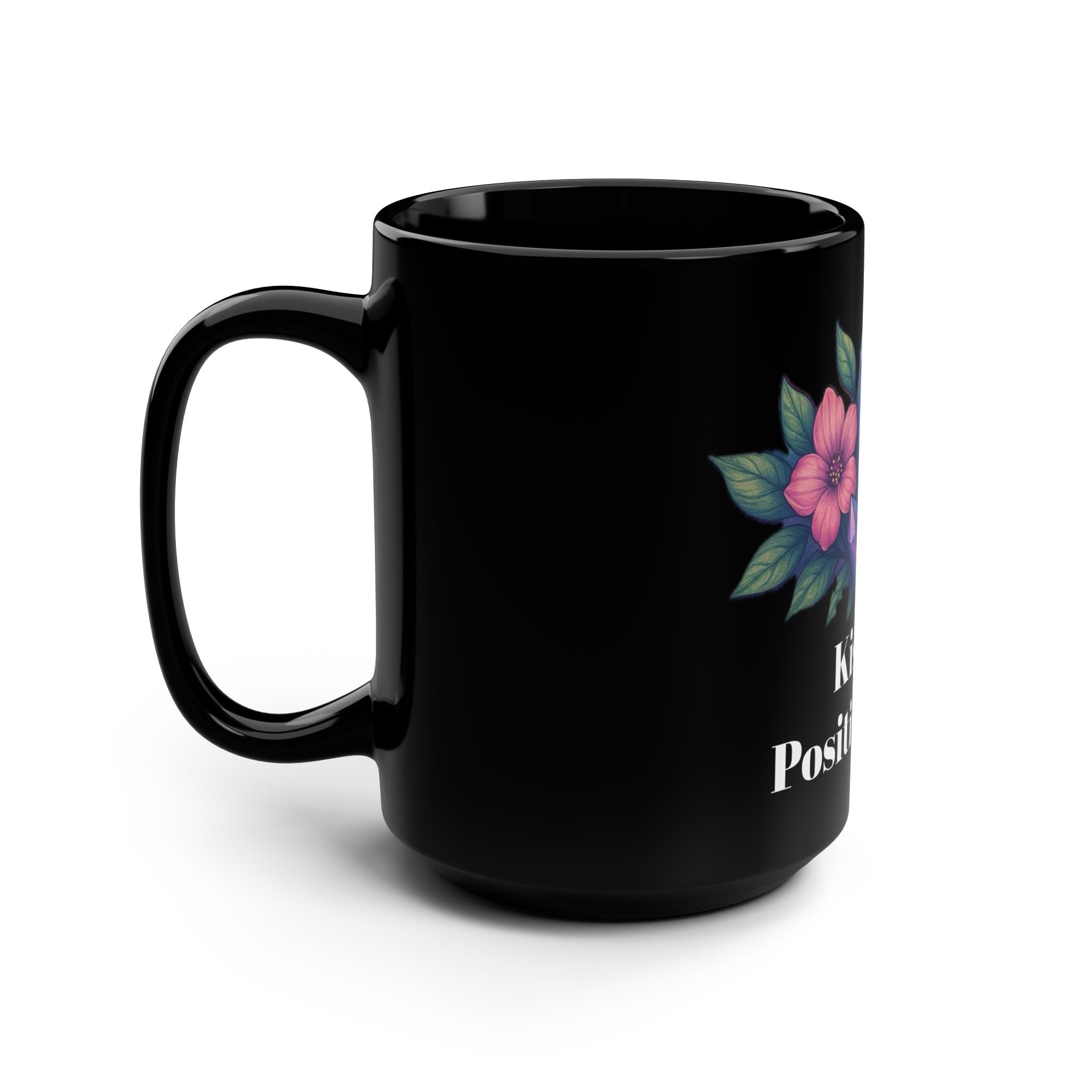 Kiss My Positive Vibes Mug, Motivational Coffee Cup for Positive Vibes, Gift for Friends, Flower and Crystal Design, 15oz Black Mug, [...]
