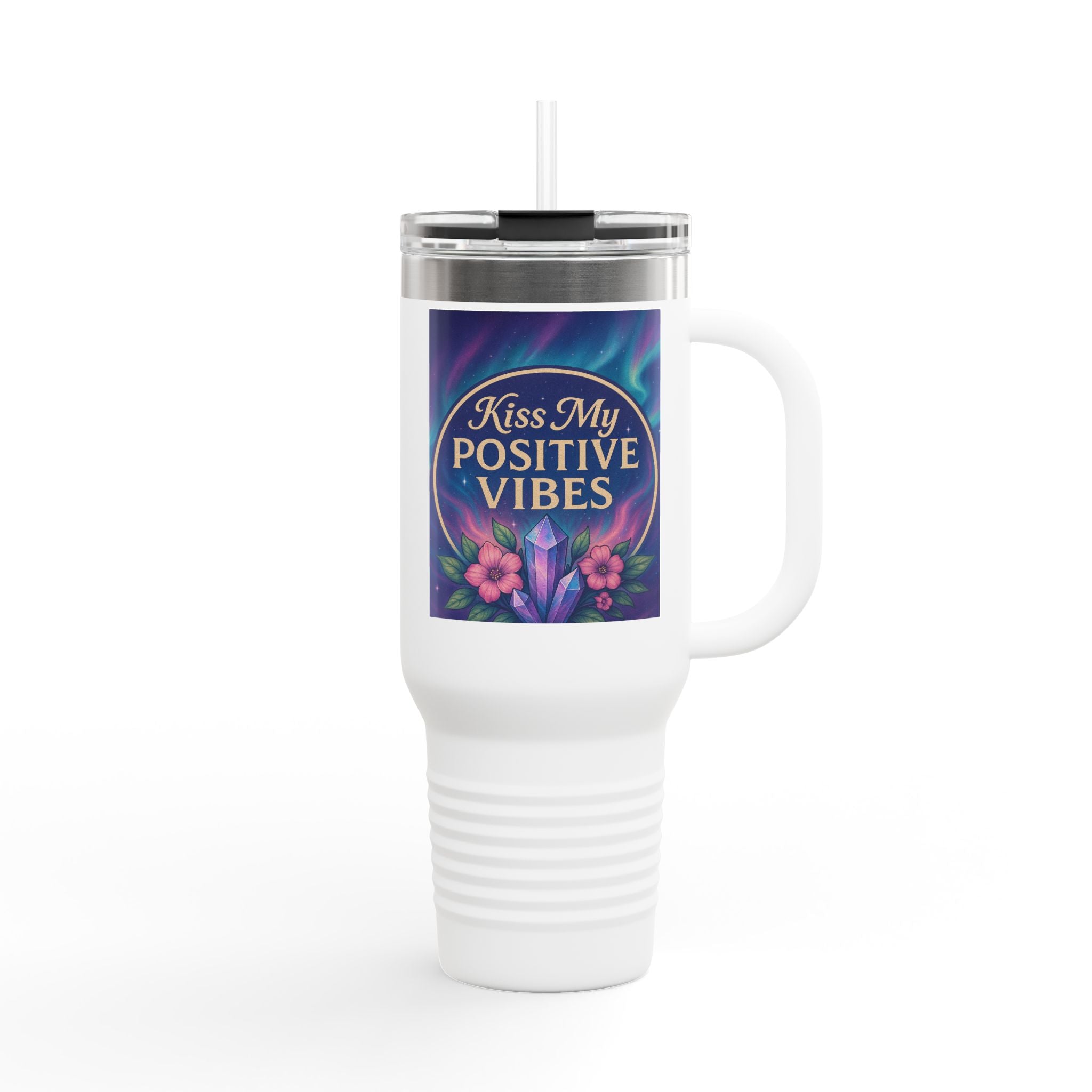 Positive Vibes Insulated Travel Mug | 40oz | Perfect for Coffee Lovers, Gift for Friends, Outdoor Adventures, Motivational Travel Cup, [...]