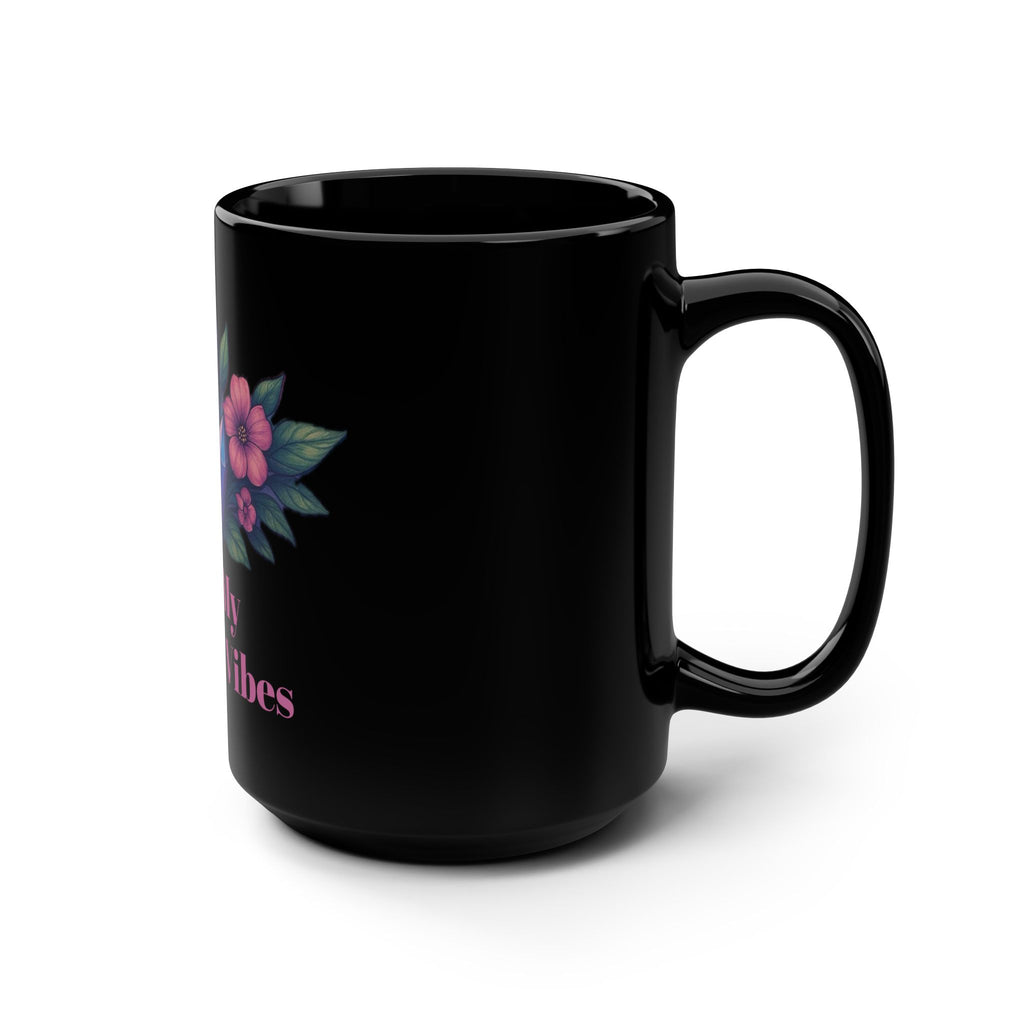 Positive Vibes Black Mug, 15oz | Inspirational Coffee Cup, Gift for Friends, Motivational Tea Mug, Housewarming Gift, Self-Care Daily Use