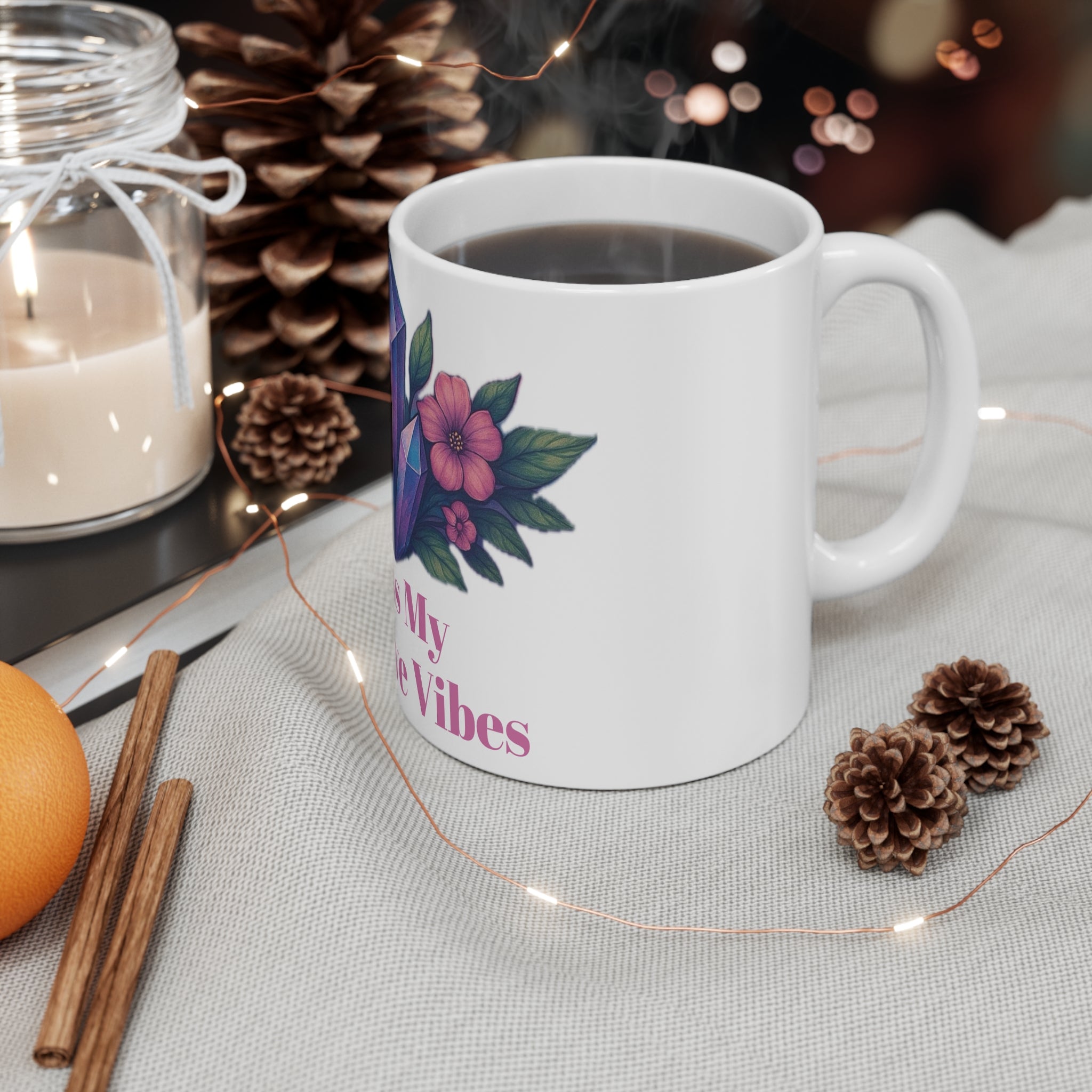 Colorful Crystal Positive Vibes Mug, Inspirational Coffee Cup, Gifts for Friends, Positive Energy, Motivational Decor, Flower Design
