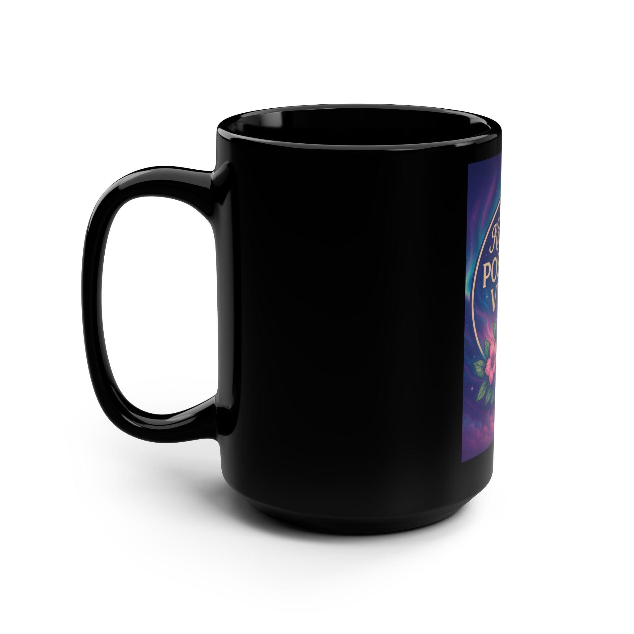 Positive Vibes Mug with Crystals Design, Coffee Cup Gift, Inspirational Drinking Mug, Mood Booster Kitchenware, Self-Care Essentials